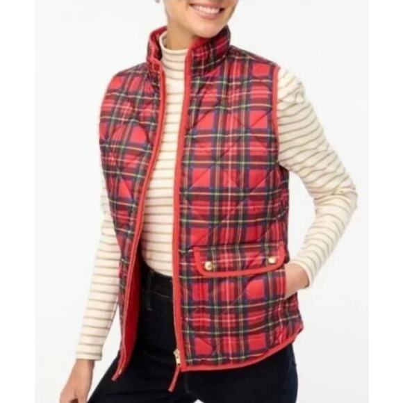 J. Crew Factory Jackets & Blazers - J. Crew Factory Red Tartan Plaid Quilted Puffer Vest Size XXL
